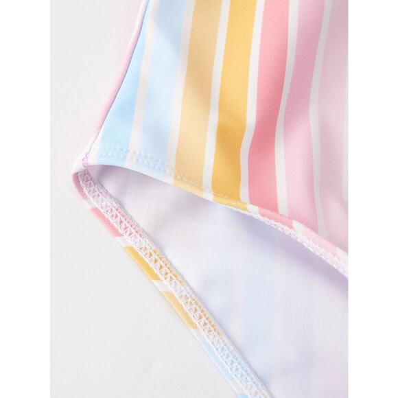 Rylee Faith Designs Girls 4 Swimsuit One Piece Rainbow Stripe Bow Shoulder NWT - Picture 5 of 9